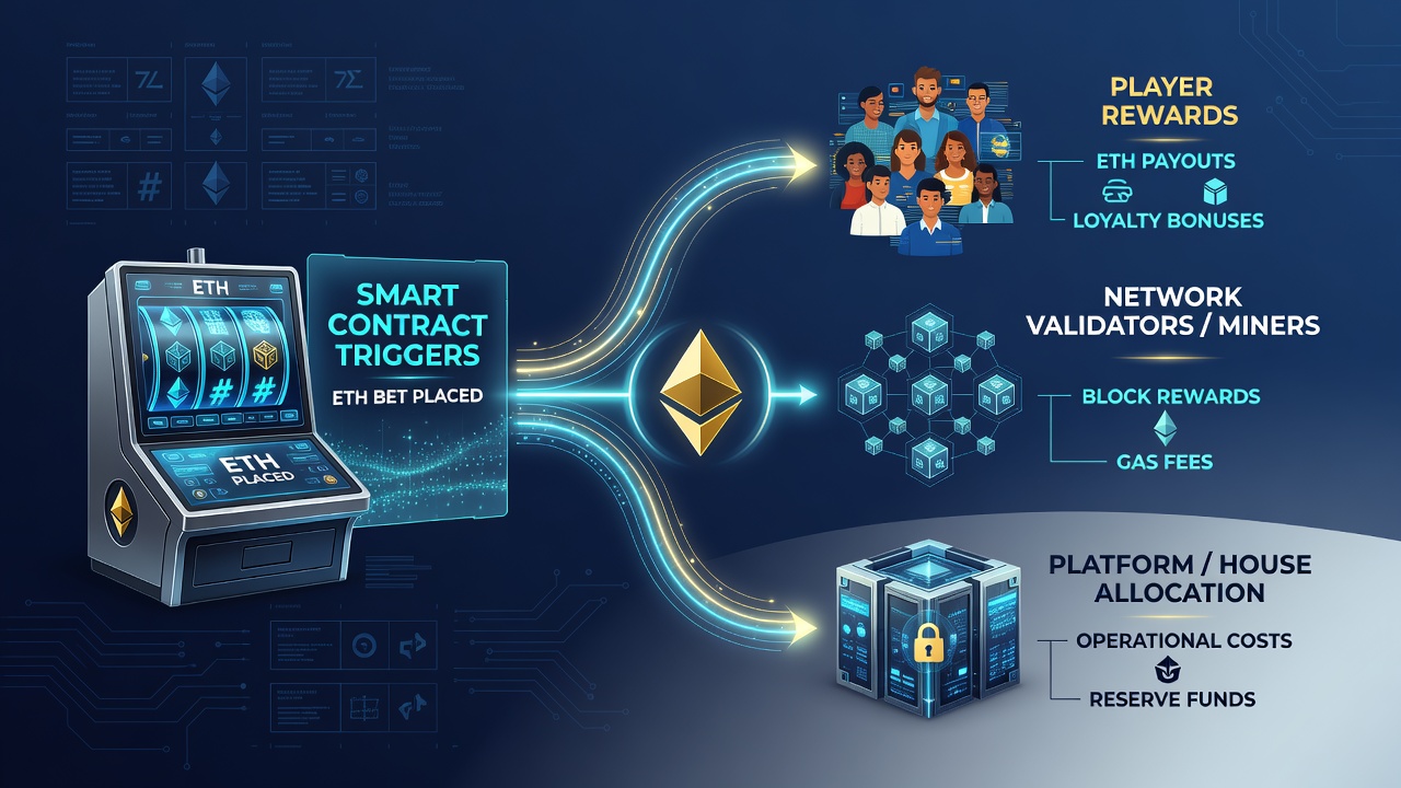 Flowchart of reward allocation steps from bet placement to validator confirmation in Ethereum slot systems