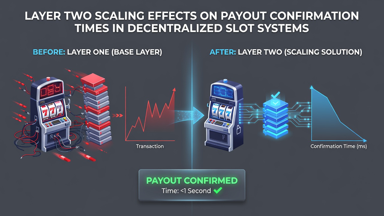 Chart comparing payout confirmation times across layer one and layer two environments for decentralized slots
